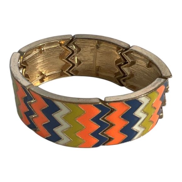 Enamel Chevron Stretch Bracelet Elastic Metal Retro Vintage Colorful Diva Hippie - Picture 2 of 10